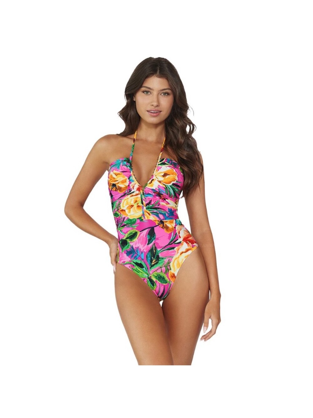 NWT PQ Pink Floral Halter One-Piece Swimsuit